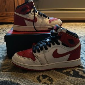 Jordan one mid red and white used
